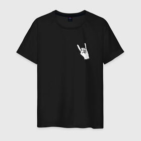 Мужская футболка хлопок с принтом Рокерская коза , 100% хлопок | прямой крой, круглый вырез горловины, длина до линии бедер, слегка спущенное плечо. | Тематика изображения на принте: rock | жест | металл | музыка | рок | рокерская коза | рука