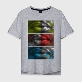 Мужская футболка хлопок Oversize с принтом Губы , 100% хлопок | свободный крой, круглый ворот, “спинка” длиннее передней части | губы | зеленый | квадраты | красный | поп арт | синий