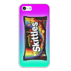 Чехол для iPhone 5/5S матовый с принтом Skittles | Черный , Силикон | Область печати: задняя сторона чехла, без боковых панелей | black | skittles | sweet heat | градиент | зеленый | радуга | розовый | синий | скитлс | черный