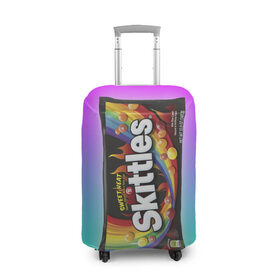 Чехол для чемодана 3D с принтом Skittles | Черный , 86% полиэфир, 14% спандекс | двустороннее нанесение принта, прорези для ручек и колес | black | skittles | sweet heat | градиент | зеленый | радуга | розовый | синий | скитлс | черный