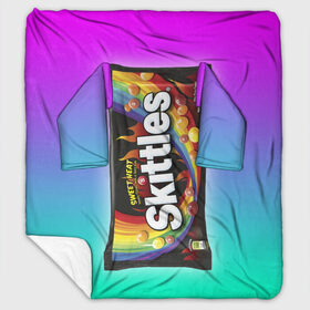 Плед с рукавами с принтом Skittles | Черный , 100% полиэстер | Закругленные углы, все края обработаны. Ткань не мнется и не растягивается. Размер 170*145 | Тематика изображения на принте: black | skittles | sweet heat | градиент | зеленый | радуга | розовый | синий | скитлс | черный