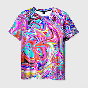 Мужская футболка 3D с принтом ЖИДКИЕ КРАСКИ , 100% полиэфир | прямой крой, круглый вырез горловины, длина до линии бедер | colorfull | multicolor | абстрактный | абстракция | акварель | гуашь | жидкий | летняя | мода2021 | подтеки | психоделический | разводы краски | разноцветная | стиль | трендовый | яркий принт