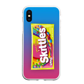 Чехол для iPhone XS Max матовый с принтом Skittles | Желтый , Силикон | Область печати: задняя сторона чехла, без боковых панелей | skittles | sweet sours | yellow | градиент | желтый | красный | радуга | розовый | синий | скитлс | фиолетовый