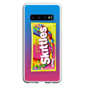 Чехол для Samsung Galaxy S10 с принтом Skittles | Желтый , Силикон | Область печати: задняя сторона чехла, без боковых панелей | skittles | sweet sours | yellow | градиент | желтый | красный | радуга | розовый | синий | скитлс | фиолетовый