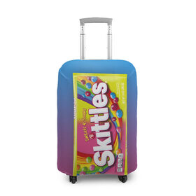 Чехол для чемодана 3D с принтом Skittles | Желтый , 86% полиэфир, 14% спандекс | двустороннее нанесение принта, прорези для ручек и колес | skittles | sweet sours | yellow | градиент | желтый | красный | радуга | розовый | синий | скитлс | фиолетовый