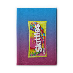 Обложка для автодокументов с принтом Skittles | Желтый , натуральная кожа |  размер 19,9*13 см; внутри 4 больших “конверта” для документов и один маленький отдел — туда идеально встанут права | skittles | sweet sours | yellow | градиент | желтый | красный | радуга | розовый | синий | скитлс | фиолетовый