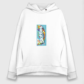 Женское худи Oversize хлопок с принтом Skittles | Голубой , френч-терри — 70% хлопок, 30% полиэстер. Мягкий теплый начес внутри —100% хлопок | боковые карманы, эластичные манжеты и нижняя кромка, капюшон на магнитной кнопке | Тематика изображения на принте: blue | freeze pop | limited edition | skittles | скитлс