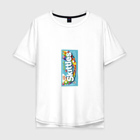 Мужская футболка хлопок Oversize с принтом Skittles | Голубой , 100% хлопок | свободный крой, круглый ворот, “спинка” длиннее передней части | blue | freeze pop | limited edition | skittles | скитлс
