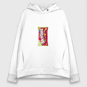 Женское худи Oversize хлопок с принтом Skittles | Красный , френч-терри — 70% хлопок, 30% полиэстер. Мягкий теплый начес внутри —100% хлопок | боковые карманы, эластичные манжеты и нижняя кромка, капюшон на магнитной кнопке | limited edition | long lost time | red | skittles | красный | скитлс