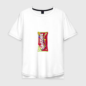 Мужская футболка хлопок Oversize с принтом Skittles | Красный , 100% хлопок | свободный крой, круглый ворот, “спинка” длиннее передней части | limited edition | long lost time | red | skittles | красный | скитлс