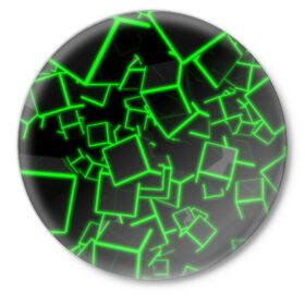 Значок с принтом Cyber cube ,  металл | круглая форма, металлическая застежка в виде булавки | 3д кубики | cyber cube | кибер куб | куб | неоновые кубики