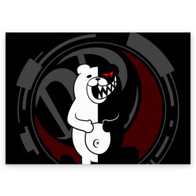 Поздравительная открытка с принтом MONOKUMA | МОНОКУМА | DANGANRO , 100% бумага | плотность бумаги 280 г/м2, матовая, на обратной стороне линовка и место для марки
 | Тематика изображения на принте: anime | bear | black  white | danganronpa | kurokuma | monodam | monokuma | monomi | monotaro | rabbit | school | shirokuma | аниме | главарь | мoноми | монокума | черно белый | школа