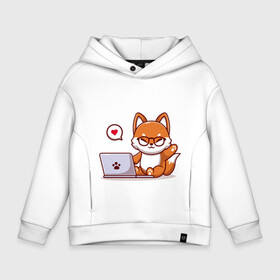 Детское худи Oversize хлопок с принтом Cute fox and laptop , френч-терри — 70% хлопок, 30% полиэстер. Мягкий теплый начес внутри —100% хлопок | боковые карманы, эластичные манжеты и нижняя кромка, капюшон на магнитной кнопке | Тематика изображения на принте: fox | laptop | love | кицуне | кицунэ | комп | компьютер | лапа | лапка | лиса | лисенок | лисичка | лэптоп | любовь | ноут | ноутбук | отпечаток | очки | привет | рука | ручка | сердечко | сердце