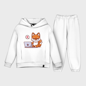 Детский костюм хлопок Oversize с принтом Cute fox and laptop ,  |  | Тематика изображения на принте: fox | laptop | love | кицуне | кицунэ | комп | компьютер | лапа | лапка | лиса | лисенок | лисичка | лэптоп | любовь | ноут | ноутбук | отпечаток | очки | привет | рука | ручка | сердечко | сердце