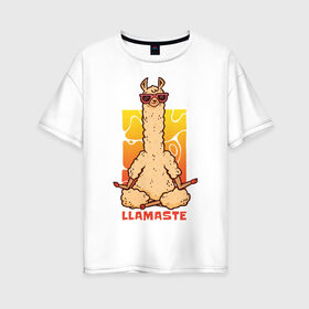 Женская футболка хлопок Oversize с принтом Llamaste , 100% хлопок | свободный крой, круглый ворот, спущенный рукав, длина до линии бедер
 | art | lama | meditation | namaste | yoga | арт | йога | лама | медитация | намасте
