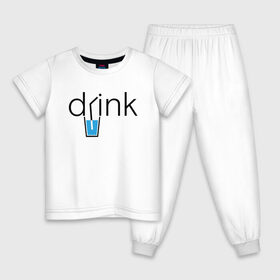 Детская пижама хлопок с принтом DRINK | ПИТЬ , 100% хлопок |  брюки и футболка прямого кроя, без карманов, на брюках мягкая резинка на поясе и по низу штанин
 | creative | drink | minimalism | water | вода | креатив | креативная | минимализм | надпись | пить | текст