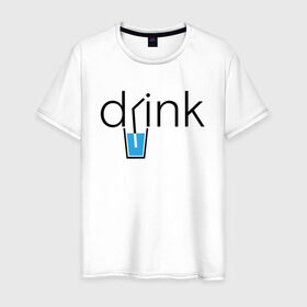 Мужская футболка хлопок с принтом DRINK | ПИТЬ , 100% хлопок | прямой крой, круглый вырез горловины, длина до линии бедер, слегка спущенное плечо. | creative | drink | minimalism | water | вода | креатив | креативная | минимализм | надпись | пить | текст