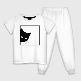Детская пижама хлопок с принтом BLACK CAT ЧЕРНАЯ КОШКА , 100% хлопок |  брюки и футболка прямого кроя, без карманов, на брюках мягкая резинка на поясе и по низу штанин
 | black | cat | cats | creative | hunter | minimalism | night | кот | коте | котенок | котэ | кошка | креатив | креативная | минимализм | надпись | ночь | охотник | текст | черная | черный