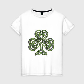 Женская футболка хлопок с принтом узорный трилистник клевера , 100% хлопок | прямой крой, круглый вырез горловины, длина до линии бедер, слегка спущенное плечо | 17 марта | день святого патрика | дерево | зеленый | ирландия | кельтский узор | клевер | рисунок | традиции | трехлистник