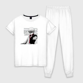 Женская пижама хлопок с принтом Гинтама , 100% хлопок | брюки и футболка прямого кроя, без карманов, на брюках мягкая резинка на поясе и по низу штанин | gintama | gintoki sakata | гинтама | гинтоки саката | самураи