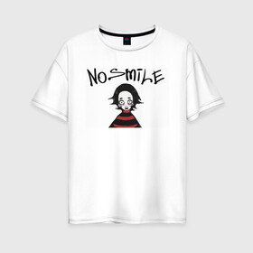 Женская футболка хлопок Oversize с принтом No Smile , 100% хлопок | свободный крой, круглый ворот, спущенный рукав, длина до линии бедер
 | no smile | без улыбки | девочка в худи | закрытый рот | мрак | разочарование | шок