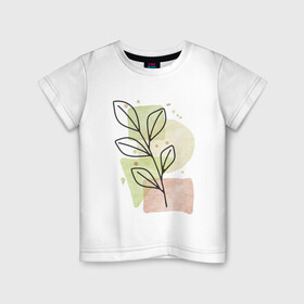 Детская футболка хлопок с принтом Листья на акварели , 100% хлопок | круглый вырез горловины, полуприлегающий силуэт, длина до линии бедер | абстракция | акварель | ветка | зелёный | листва | листья | природа | простой