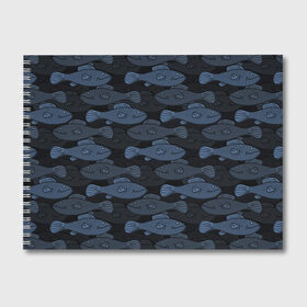 Альбом для рисования с принтом Синие рыбы на темном фоне , 100% бумага
 | матовая бумага, плотность 200 мг. | морской паттерн | подводный мир | рыбы | синие рыбы