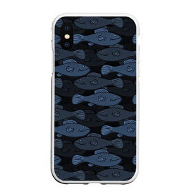 Чехол для iPhone XS Max матовый с принтом Синие рыбы на темном фоне , Силикон | Область печати: задняя сторона чехла, без боковых панелей | морской паттерн | подводный мир | рыбы | синие рыбы