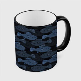 Кружка с принтом Синие рыбы на темном фоне , керамика | ёмкость 330 мл | морской паттерн | подводный мир | рыбы | синие рыбы