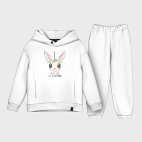 Детский костюм хлопок Oversize с принтом Кролик единорог ,  |  | bunny | cute | unicorn | единорог | кролик | милый | розовый | цветы