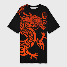 Платье-футболка 3D с принтом RED CHINA DRAGON ,  |  | china | china dragon | red dragon | без крыльев | дракон змея | китай | китайские символы | китайский дракон | красный дракон | символ