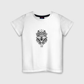 Детская футболка хлопок с принтом Волк , 100% хлопок | круглый вырез горловины, полуприлегающий силуэт, длина до линии бедер | Тематика изображения на принте: волк | волк индеец | инди | ловец снов