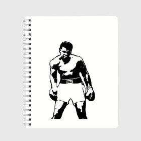 Тетрадь с принтом The Greatest (Muhammad Ali) , 100% бумага | 48 листов, плотность листов — 60 г/м2, плотность картонной обложки — 250 г/м2. Листы скреплены сбоку удобной пружинной спиралью. Уголки страниц и обложки скругленные. Цвет линий — светло-серый
 | ali | clay | mohammed | али | боец | боксер | величайший | возможность | искусства | касиус | клей | личность | мозайка | мотивация | мохаммед | мухамед | перчатки | сила | слова | спорт | темный | узор