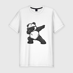 Мужская футболка хлопок Slim с принтом PanDab , 92% хлопок, 8% лайкра | приталенный силуэт, круглый вырез ворота, длина до линии бедра, короткий рукав | dab | в очках | движение рукой | деб | дэб | панда | солнцезащитные очки