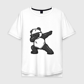 Мужская футболка хлопок Oversize с принтом PanDab , 100% хлопок | свободный крой, круглый ворот, “спинка” длиннее передней части | dab | в очках | движение рукой | деб | дэб | панда | солнцезащитные очки
