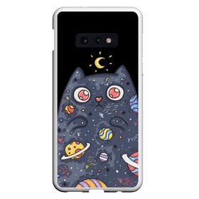 Чехол для Samsung S10E с принтом КОСМИЧЕСКИЙ КОТ , Силикон | Область печати: задняя сторона чехла, без боковых панелей | артемис | астероиды | вселенная | галактика | диана | звезды | кометы | космос | кот | котенок | котик | луна | месяц | ночь | планеты | сейлор мун | туманность | черная кошка