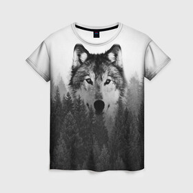 Женская футболка 3D с принтом Волк , 100% полиэфир ( синтетическое хлопкоподобное полотно) | прямой крой, круглый вырез горловины, длина до линии бедер | tegunvteg | волк | деревья | красивый лес | лес | листья | природа | собака | темный лес