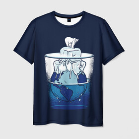 Мужская футболка 3D с принтом Polar Ice Bear , 100% полиэфир | прямой крой, круглый вырез горловины, длина до линии бедер | north pole | planet | water | антарктида | антарктика | арктика | белый медведь | в стакане | вода | земля | кубики льда | лед | льдина | льдинка | медведица | медвежонок | на льдине | наполовину полон | планета