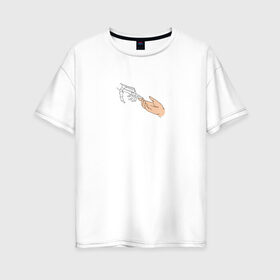 Женская футболка хлопок Oversize с принтом The Creation of Adam , 100% хлопок | свободный крой, круглый ворот, спущенный рукав, длина до линии бедер
 | искусство | микеланджело | руки | скелет | сотворение адама