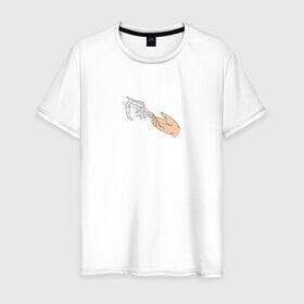 Мужская футболка хлопок с принтом The Creation of Adam , 100% хлопок | прямой крой, круглый вырез горловины, длина до линии бедер, слегка спущенное плечо. | искусство | микеланджело | руки | скелет | сотворение адама