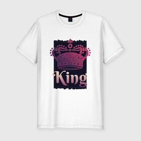 Мужская футболка хлопок Slim с принтом King Король Корона , 92% хлопок, 8% лайкра | приталенный силуэт, круглый вырез ворота, длина до линии бедра, короткий рукав | Тематика изображения на принте: 23 февраля | chess | crown | duke | for man | gradient | king | man | pink | purple | russian | true king | tsar | всея руси | градиент | для мужчины | для парня | князь | настоящий король | парень | прикол | русский | русь | царевич | ца