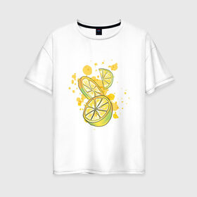 Женская футболка хлопок Oversize с принтом Лимон и Лайм , 100% хлопок | свободный крой, круглый ворот, спущенный рукав, длина до линии бедер
 | art | food | juice | juicy | lemon | lime | summer | watercolor | watercolour | акварель | акварельные фрукты | арт | брызги | витамин с | еда | желтый лимон | зеленый лайм | иллюстрация | лето | правильное питание | природа | рисунок