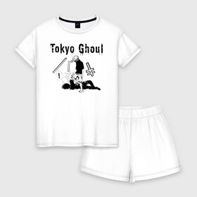 Женская пижама с шортиками хлопок с принтом Канеки Кен наступает , 100% хлопок | футболка прямого кроя, шорты свободные с широкой мягкой резинкой | anime | kaneki ken | tokyo ghoul | tokyo ghoul: re | аниме | анимэ | гули | джузо сузуя | канеки кен | кузен йошимура | наки | нишики нишио | ре | ренджи йомо | ризе камиширо | токийский гуль | тоука киришима | ута