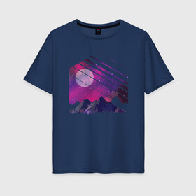Женская футболка хлопок Oversize с принтом Mountain Galaxy , 100% хлопок | свободный крой, круглый ворот, спущенный рукав, длина до линии бедер
 | abstract | art | geometric | geometry | landscape | minimalism | moon | sky | space | абстракция | арт | векторный рисунок | галактика | галактический пейзаж | геометрия | гора | горы | картина | космос | луна | минимализм | на луне | небо
