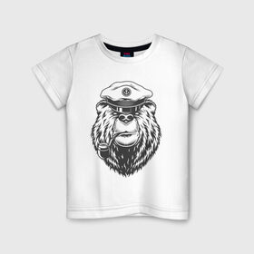 Детская футболка хлопок с принтом Русский медведь - моряк , 100% хлопок | круглый вырез горловины, полуприлегающий силуэт, длина до линии бедер | grizzly bear | russia | russian bear | ussr | гризли | моряк | патриот | россия | русский медведь | ссср