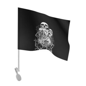 Флаг для автомобиля с принтом ЧЕРЕПА , 100% полиэстер | Размер: 30*21 см | black | death | horror | metal | skull | white | арт | белый | зомби | кости | паутина | скелет | череп | черный
