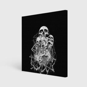 Холст квадратный с принтом ЧЕРЕПА , 100% ПВХ |  | black | death | horror | metal | skull | white | арт | белый | зомби | кости | паутина | скелет | череп | черный
