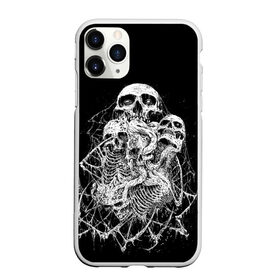 Чехол для iPhone 11 Pro матовый с принтом ЧЕРЕПА , Силикон |  | black | death | horror | metal | skull | white | арт | белый | зомби | кости | паутина | скелет | череп | черный