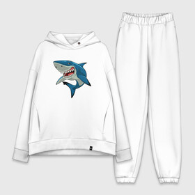 Женский костюм хлопок Oversize с принтом АКУЛА ,  |  | fish | megalodon | shark | teeth | white shark | акула | белая акула | зубы | мегалодон | рыба