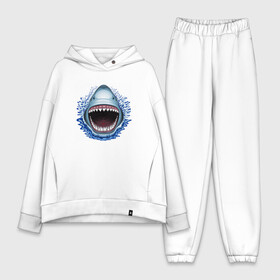 Женский костюм хлопок Oversize с принтом АКУЛА ЧЕЛЮСТИ ,  |  | fish | jaws | megalodon | shark | teeth | white shark | акула | белая акула | зубы | клыки | мегалодон | пасть | рот | рыба | челюсти